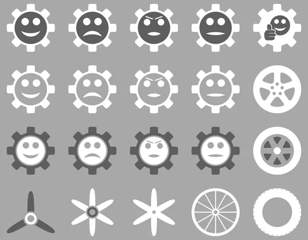 Herramientas y engranajes de sonrisa Iconos — Vector de stock