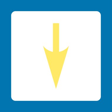 Aşağı keskin ok düz sarı ve beyaz renkler düğmesini yuvarlak