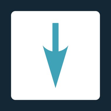 Aşağı keskin ok düz mavi ve beyaz renkler düğmesini yuvarlak