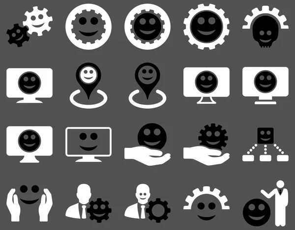 Tools, gears, smiles, map markers icons. — Stock Photo, Image