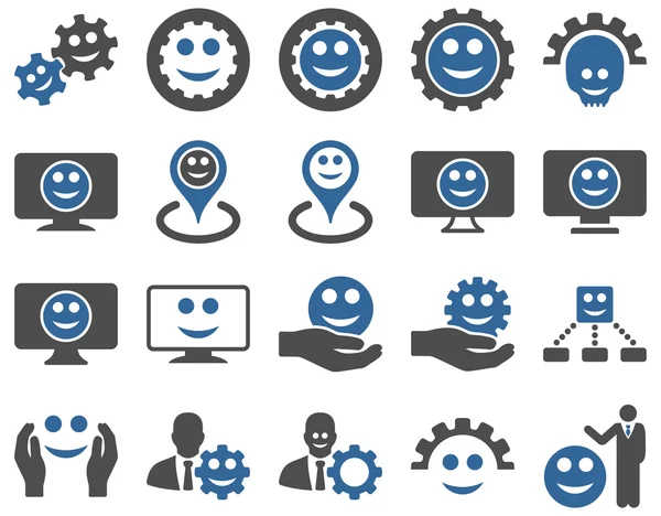 Tools, gears, smiles, map markers icons. — Stock Photo, Image