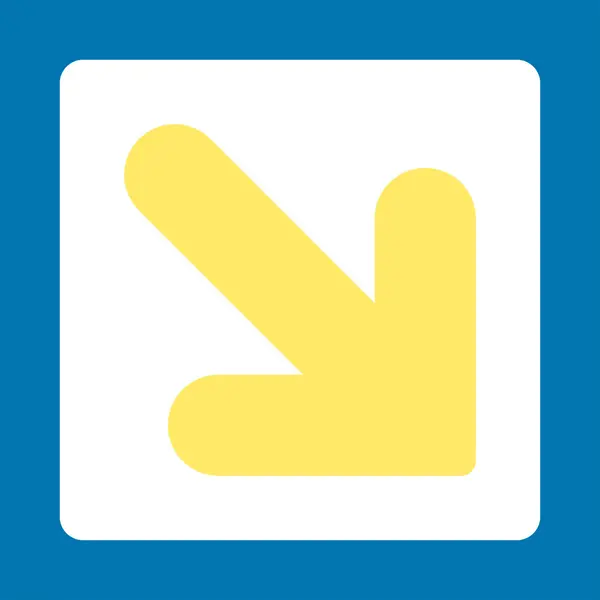 Βέλος προς τα κάτω δεξιά επίπεδη κίτρινα και λευκά χρώματα και στρογγυλεμένες κουμπί — Φωτογραφία Αρχείου