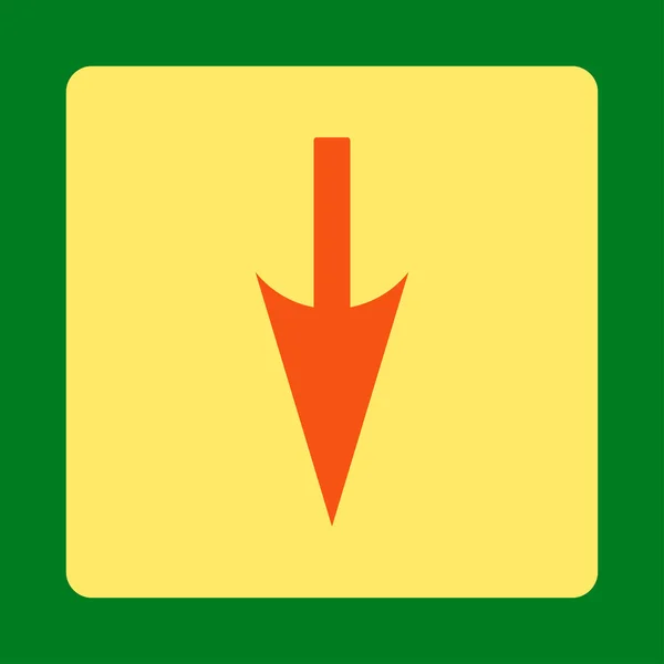 Scharfer Pfeil nach unten flache orange und gelbe Farben abgerundeter Knopf — Stockfoto