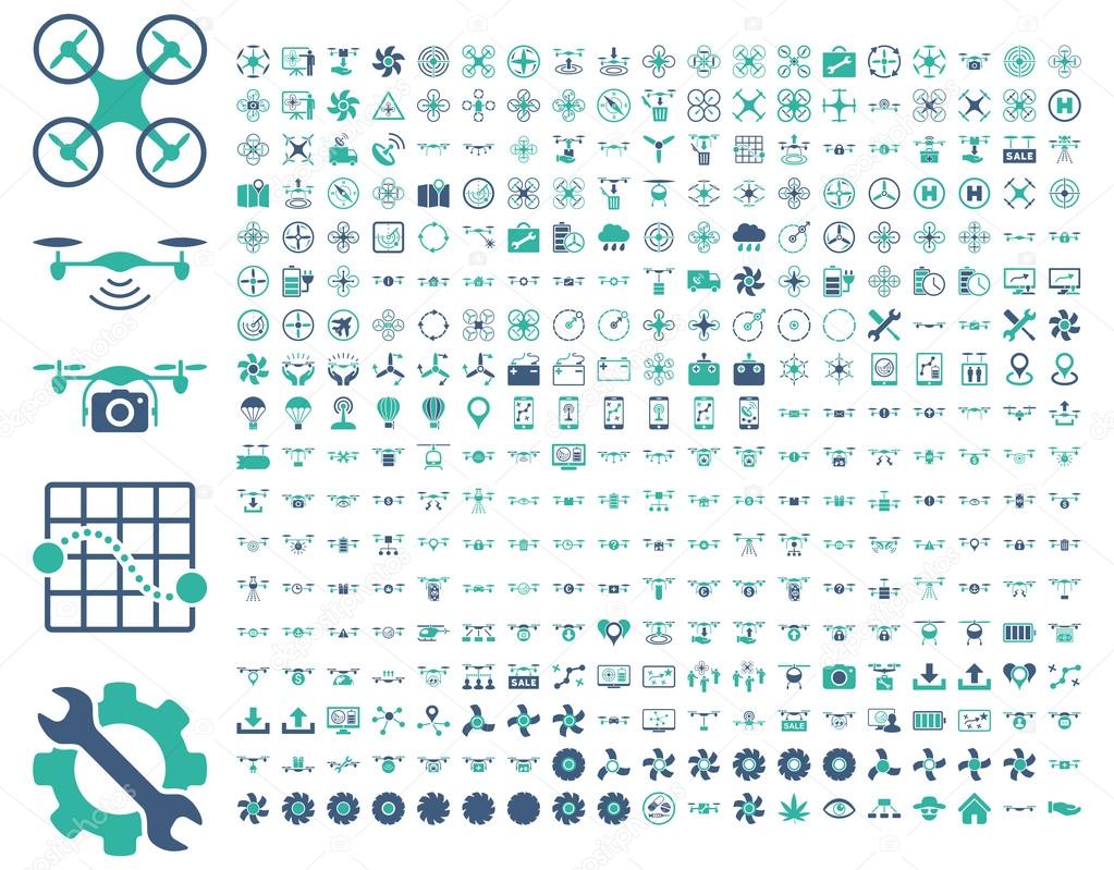 Air drones and quadcopter tools icons