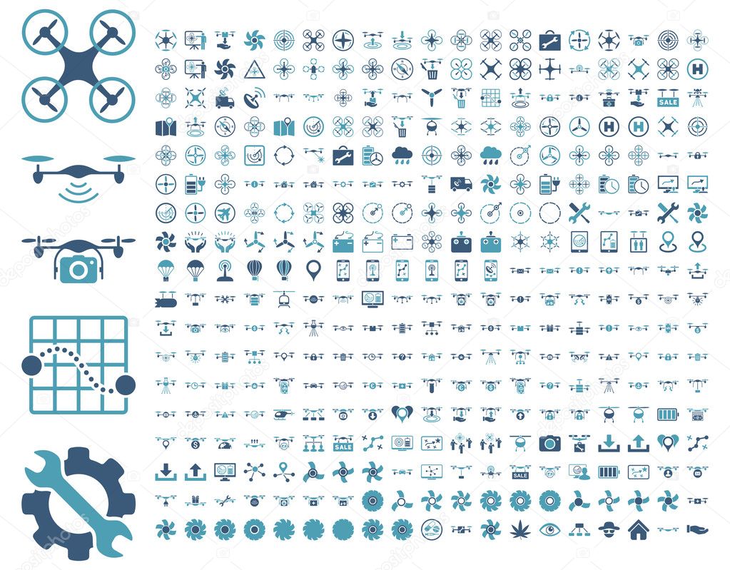 Air drones and quadcopter tools icons