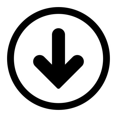 Ok aşağı düz siyah yuvarlak renkli raster simgesi