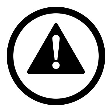 Düz siyah renk uyarı yuvarlak raster simgesi