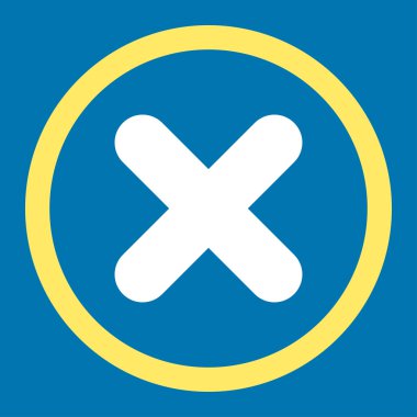 Cancel flat yellow and white colors rounded vector icon