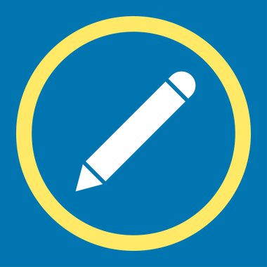 Kalem düz sarı ve beyaz renklerde vektör simge yuvarlak