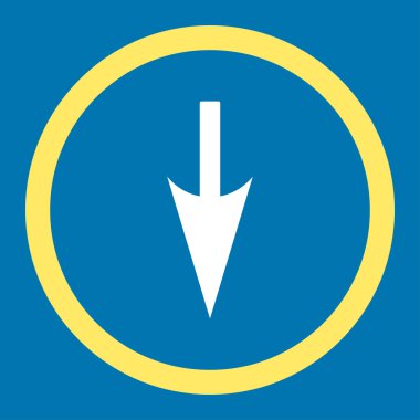 Vektör simgesi aşağı keskin ok düz sarı ve beyaz renklerde yuvarlak