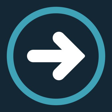 Ok sağ düz mavi ve beyaz renkler vektör simge yuvarlak