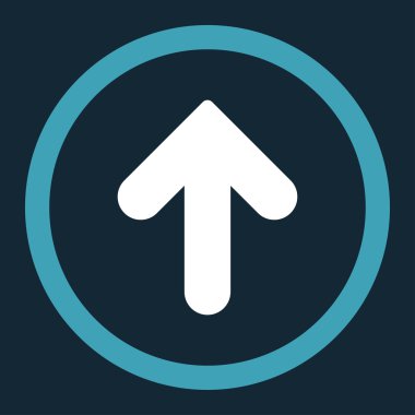 Ok yukarı yuvarlak düz mavi ve beyaz renkler vektör simgesi