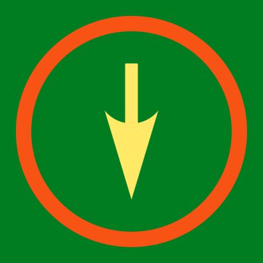 Sharp Down Arrow flat orange and yellow colors rounded vector icon