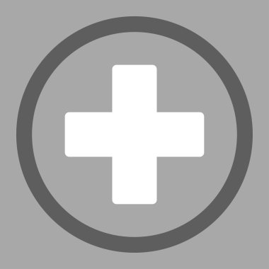 Plus flat dark gray and white colors rounded vector icon