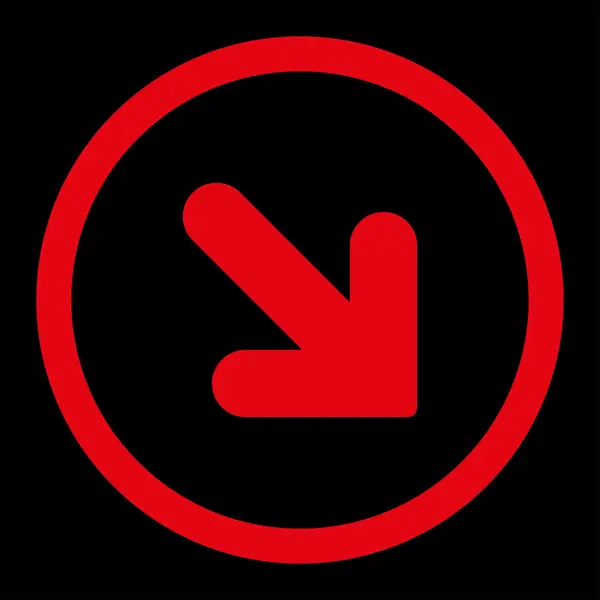 Flecha hacia abajo derecha plana de color rojo redondeado icono de vector — Vector de stock