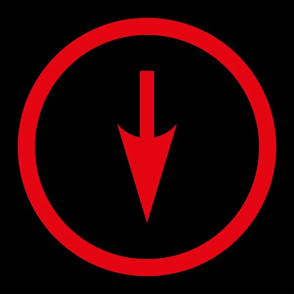 Ostre dół strzałek płaskich czerwony kolor zaokrąglone wektor ikona — Wektor stockowy