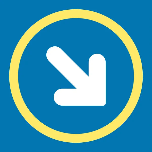 Arrow Down Right flat yellow and white colors rounded vector icon — 스톡 벡터