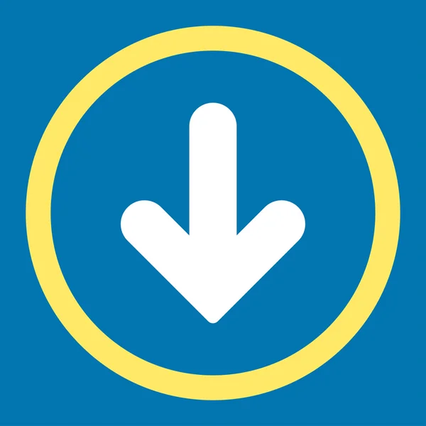 Arrow Down flat yellow and white colors rounded vector icon — Διανυσματικό Αρχείο