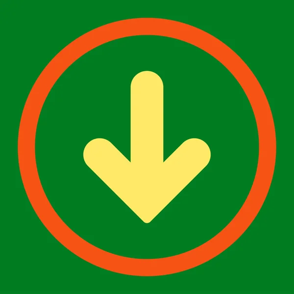 Flecha abajo plana naranja y amarillo colores redondeados vector icono — Archivo Imágenes Vectoriales