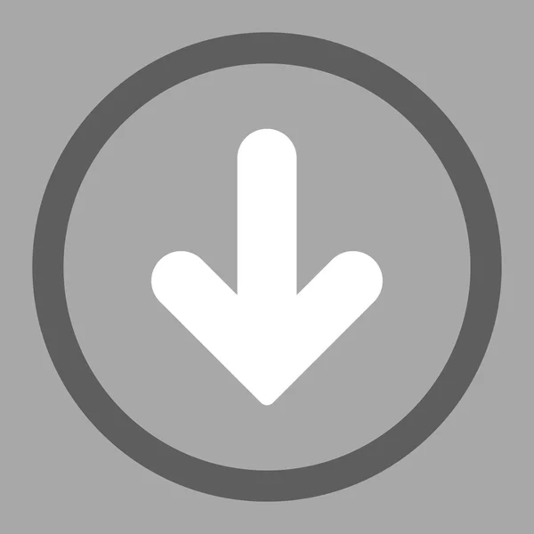 Flecha Abajo plana gris oscuro y blanco colores redondeados vector icono — Vector de stock