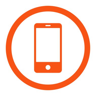 Smartphone düz turuncu yuvarlak renkli raster simgesi