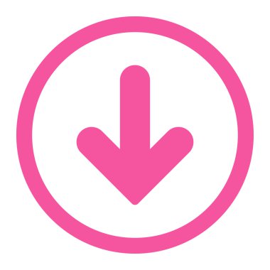 Ok aşağı düz pembe renk yuvarlak raster simgesi