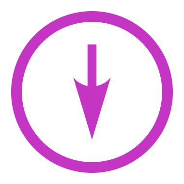 Keskin aşağı ok düz mor yuvarlak renkli raster simgesi