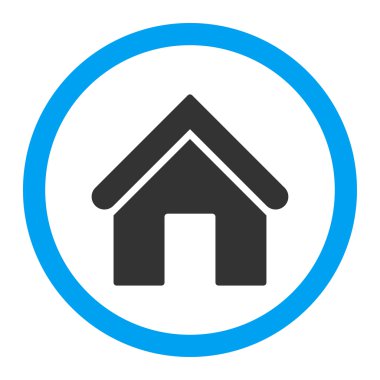 Ev düz mavi ve gri renkler yuvarlak vektör simgesi