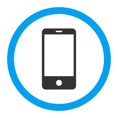 Akıllı telefon düz mavi ve gri renkler yuvarlak vektör simgesi