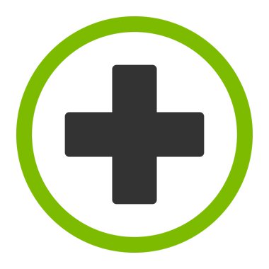 Artı düz eko yeşil ve gri renkler yuvarlak vektör simgesi