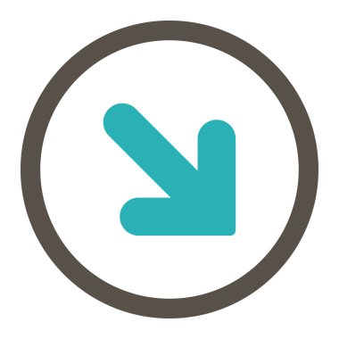 Arrow Down Right flat grey and cyan colors rounded vector icon