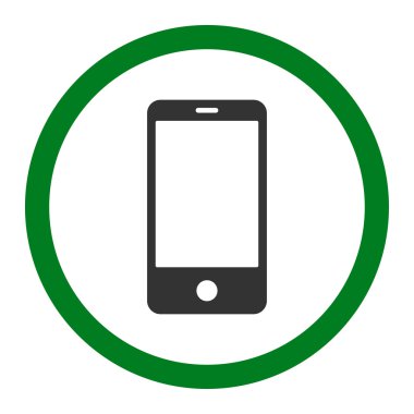 Akıllı telefon düz yeşil ve gri renkler yuvarlak vektör simgesi
