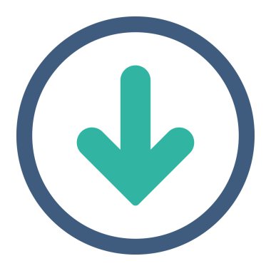 Ok Aşağı düz kobalt ve cyan renkleri yuvarlanmış vektör simgesi