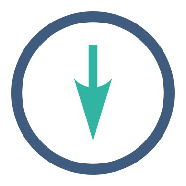 Sharp Down Arrow düz kobalt ve cyan renkleri yuvarlak vektör simgesi