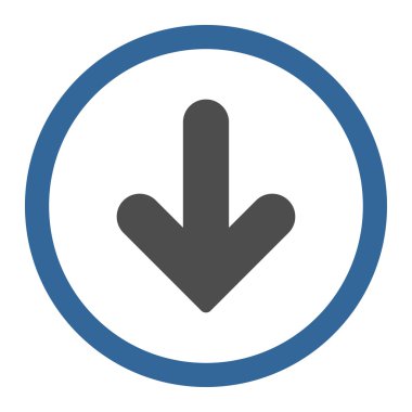 Ok Aşağı düz kobalt ve gri renkler yuvarlanmış vektör simgesi