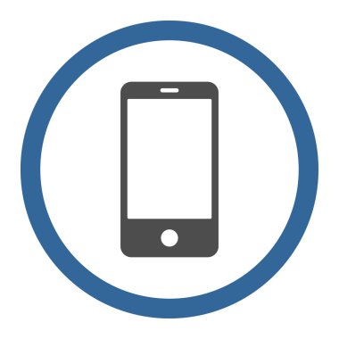 Akıllı telefon düz kobalt ve gri renkler yuvarlak vektör simgesi