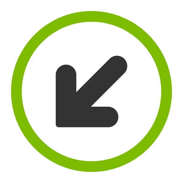 Šipka dolů vlevo ploché eko zelené a šedé barvy zaoblené vektorové ikony — Stockový vektor