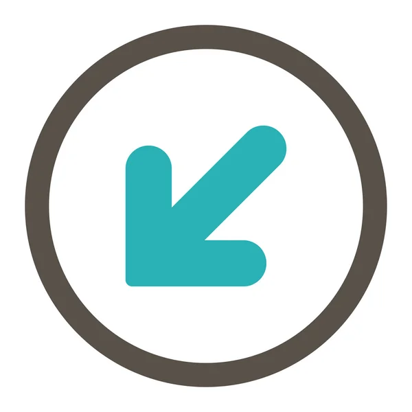 Arrow Down Left flat grey and cyan colors rounded vector icon — Wektor stockowy