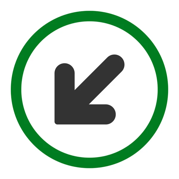 Pijl naar beneden Links plat groen en grijs kleuren afgeronde vector pictogram — Stockvector