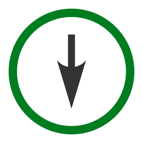 Sharp Down Flecha plana verde y gris colores redondeados icono de vector — Vector de stock