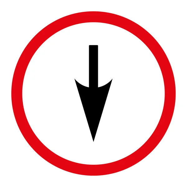 Sharp Down Arrow intensivo plano rojo y negro colores redondeados vector icono — Vector de stock