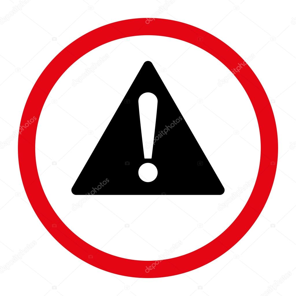 Warning flat intensive red and black colors rounded vector icon