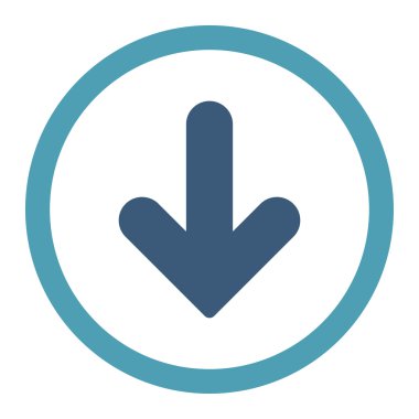 Ok Aşağı düz cyan ve mavi renkler yuvarlanmış vektör simgesi