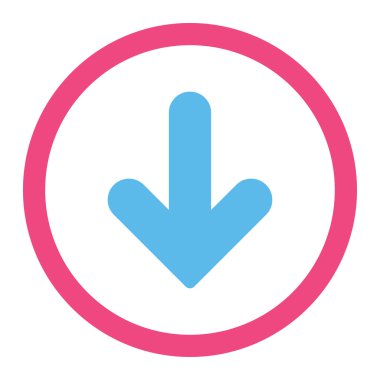 Arrow Down flat pink and blue colors rounded vector icon