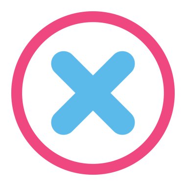 Cancel flat pink and blue colors rounded vector icon