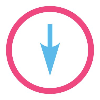 Sharp Down Arrow flat pink and blue colors rounded vector icon