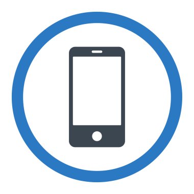 Akıllı telefon düz mavi renkler yuvarlak vektör simgesi