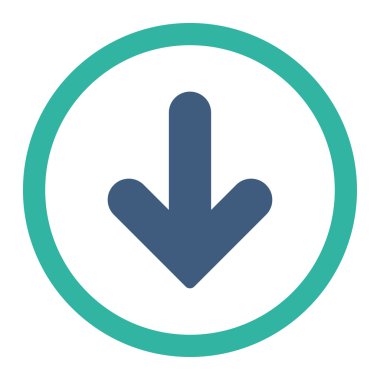 Ok Aşağı düz kobalt ve cyan renkleri yuvarlanmış vektör simgesi