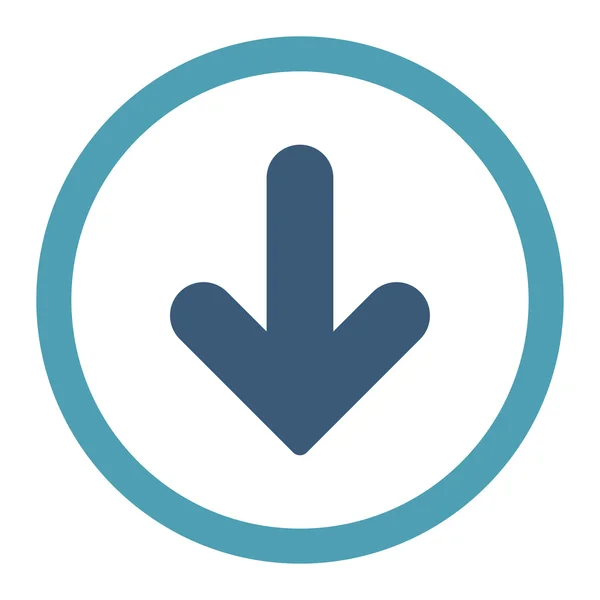 Flecha abajo plana cian y azul colores redondeados vector icono — Archivo Imágenes Vectoriales