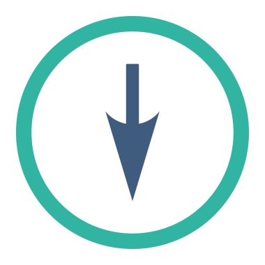 Sharp Down Arrow düz kobalt ve cyan renkleri yuvarlak vektör simgesi